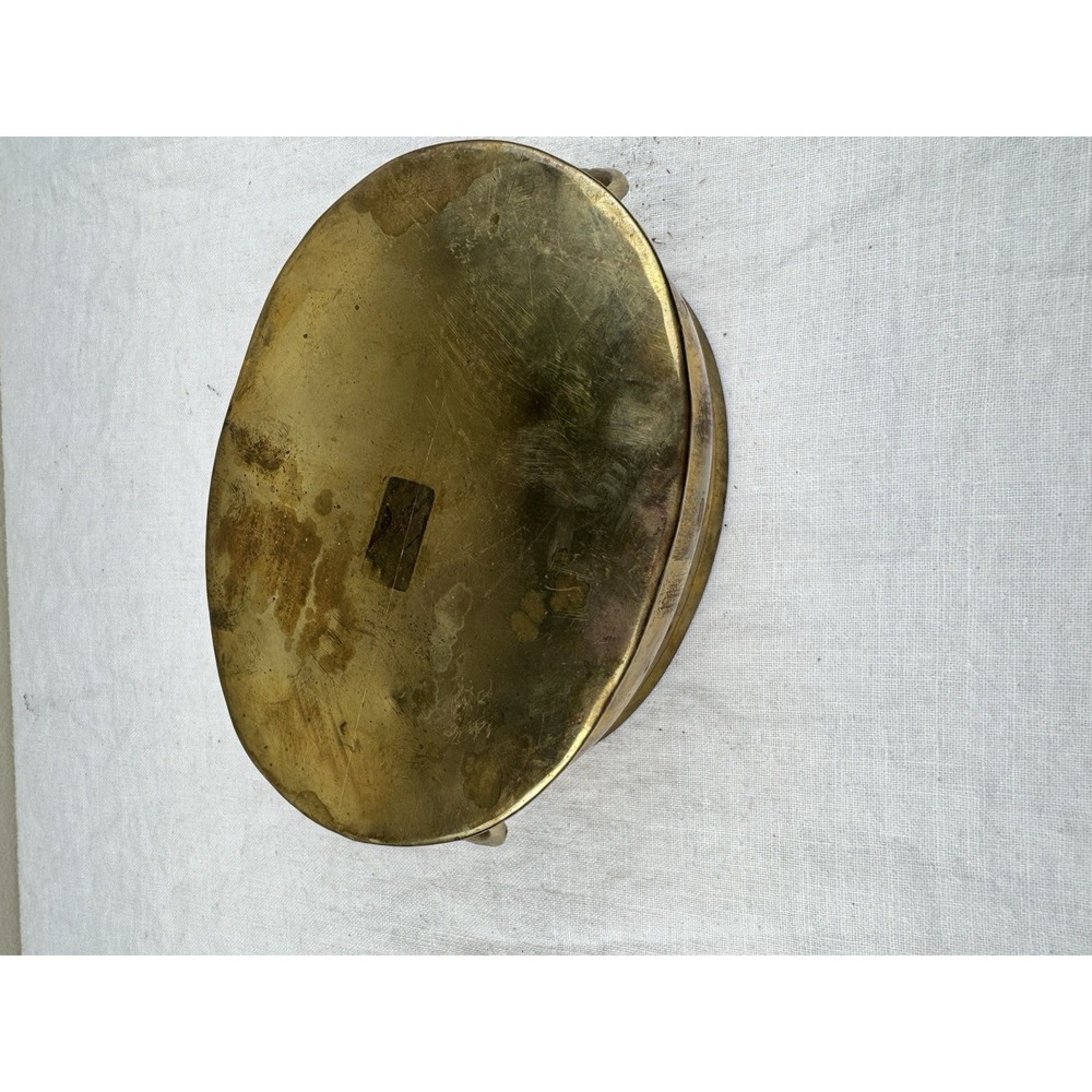 Vintage Solid Brass Oval Planter Bowl with Handles Footed Gold Centerpiece 8.5in - Picture 4 of 8